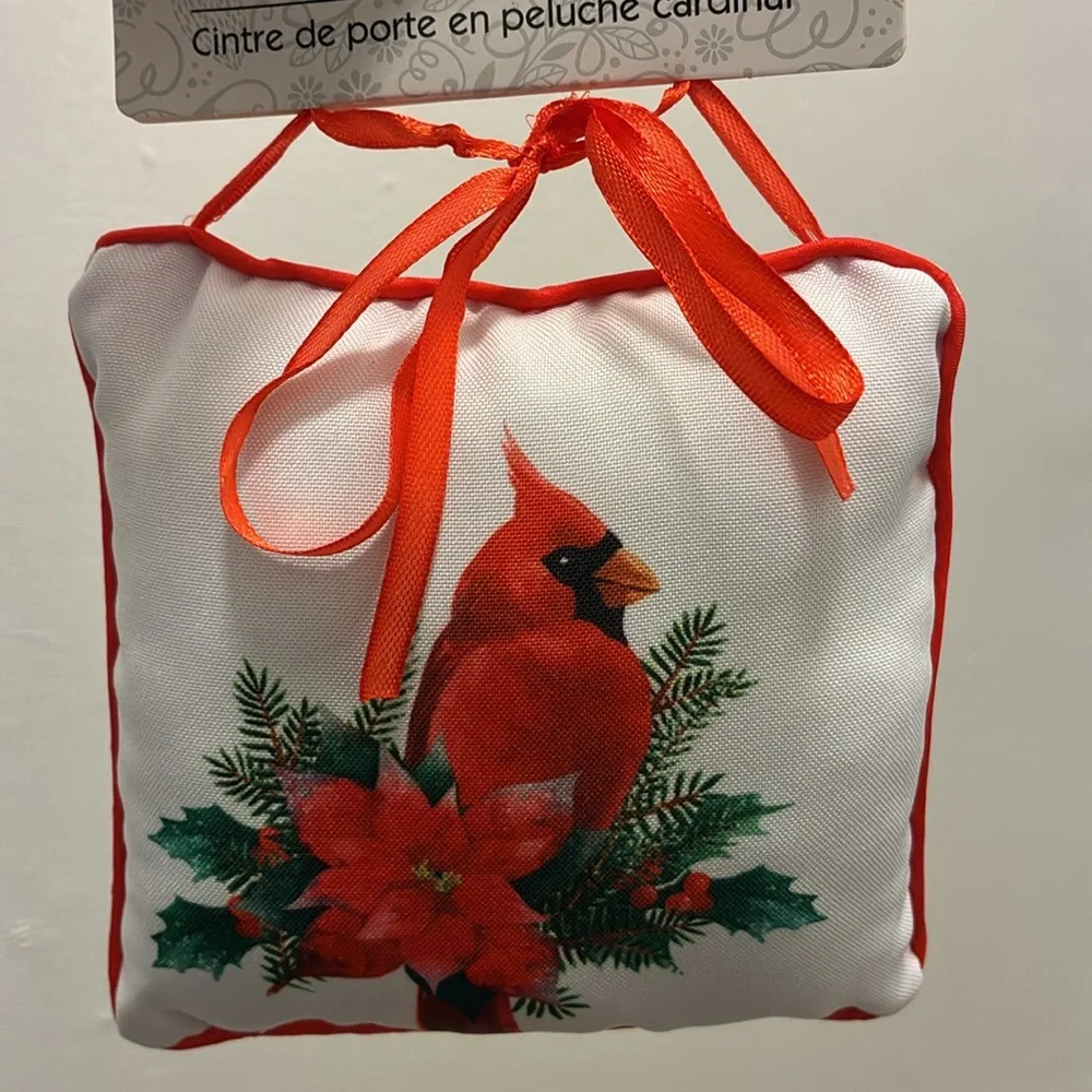 NWT- Cardinal Plush Door Hanger with Poinsetta